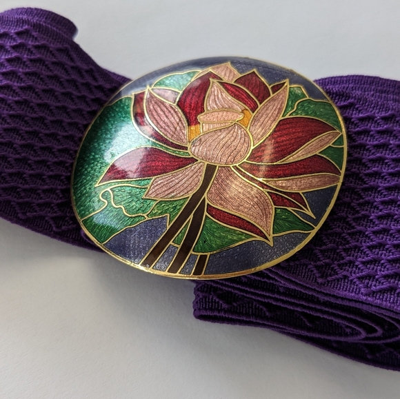 VTG LRG CLOISONNE BUCKLE BRIGHT PURPLE STRETCH BELT - Picture 9 of 15